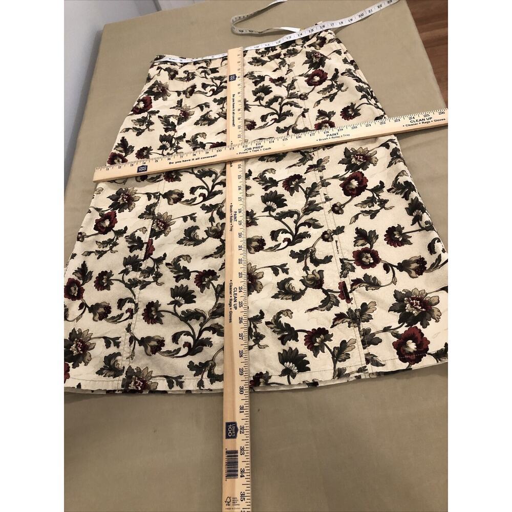 Eddie Bauer Skirt Size 10 Tall Beige Green Corduroy Floral Pencil Pockets Zipper - Picture 7 of 7